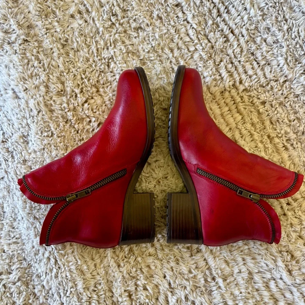 Miz Mooz Jet Zip Up Ankle Boots Size 38 Red Leather - Picture 4 of 11
